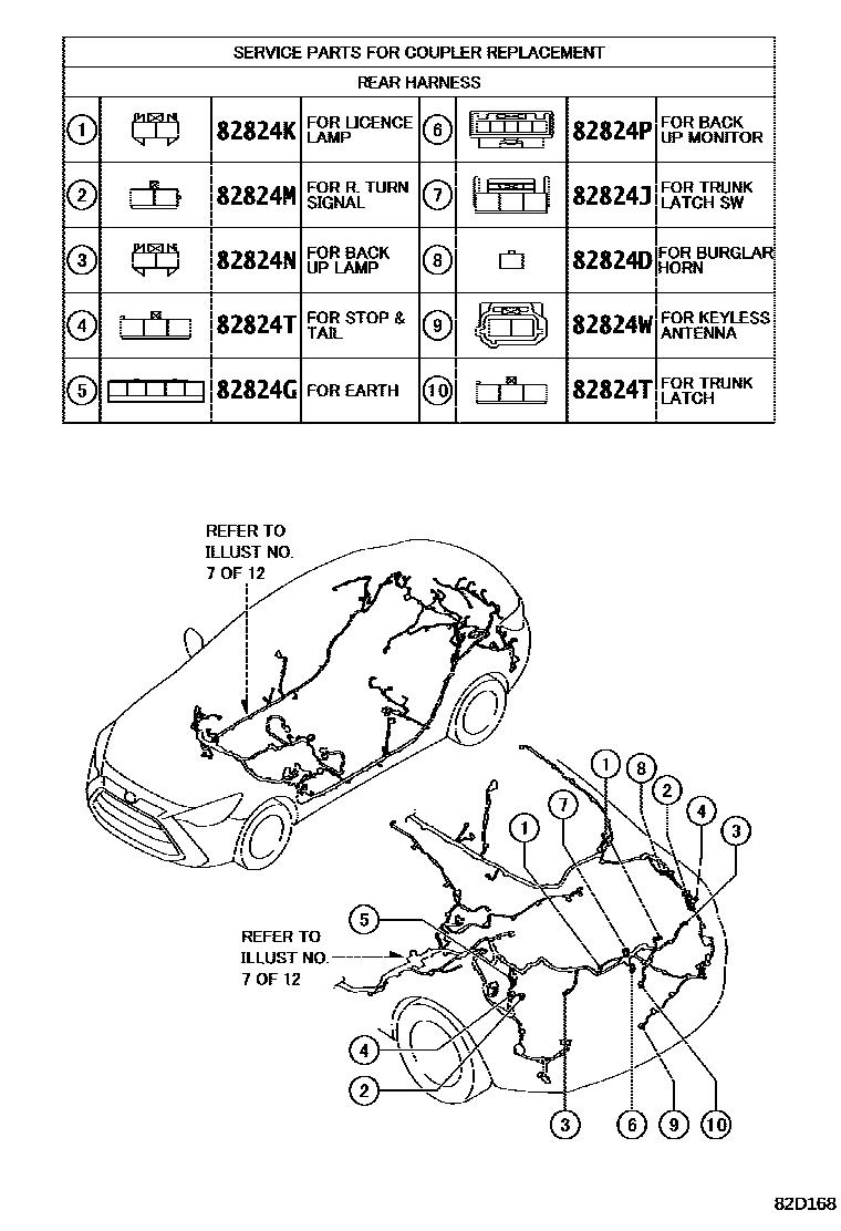 Toyota YARIS 线束和卡夹 EPC diagram — 82D168
