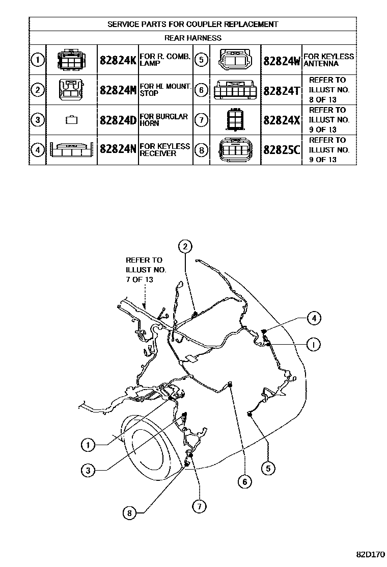 Toyota YARIS 线束和卡夹 EPC diagram — 82D170