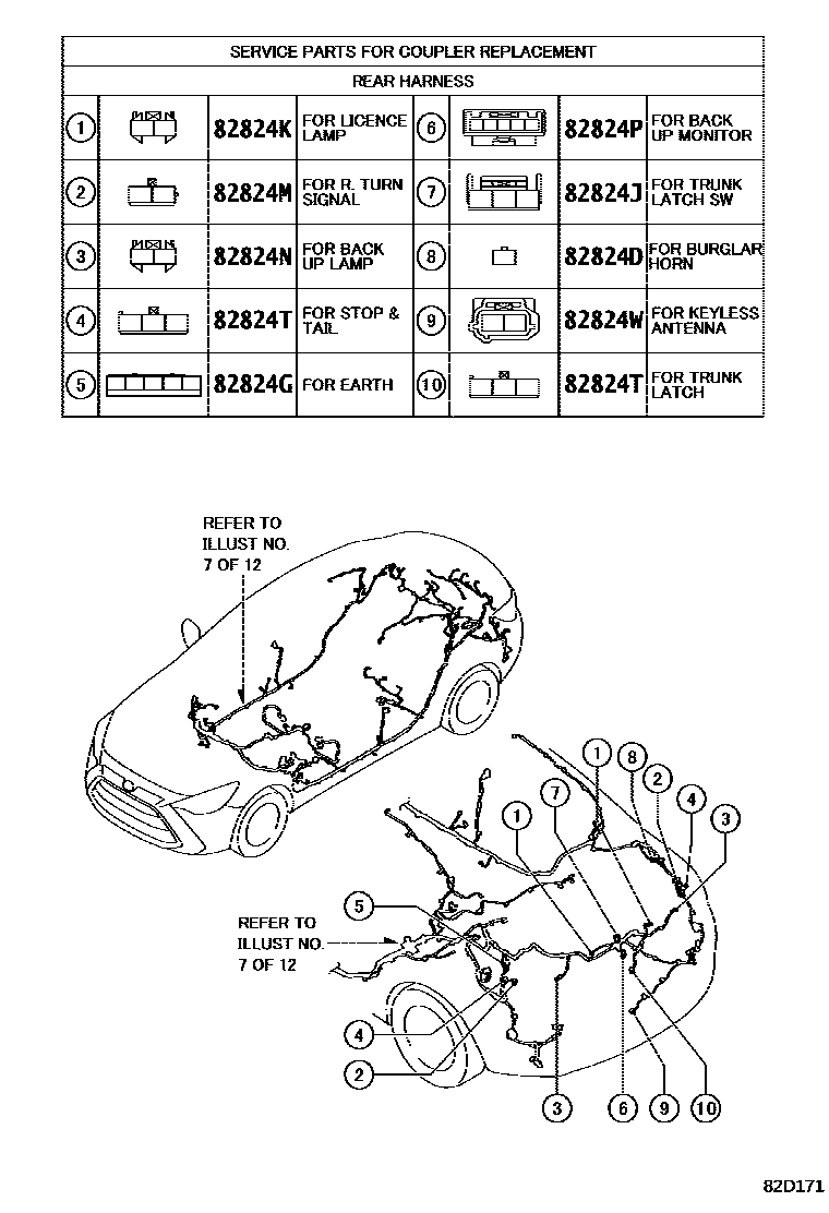Toyota YARIS 线束和卡夹 EPC diagram — 82D171