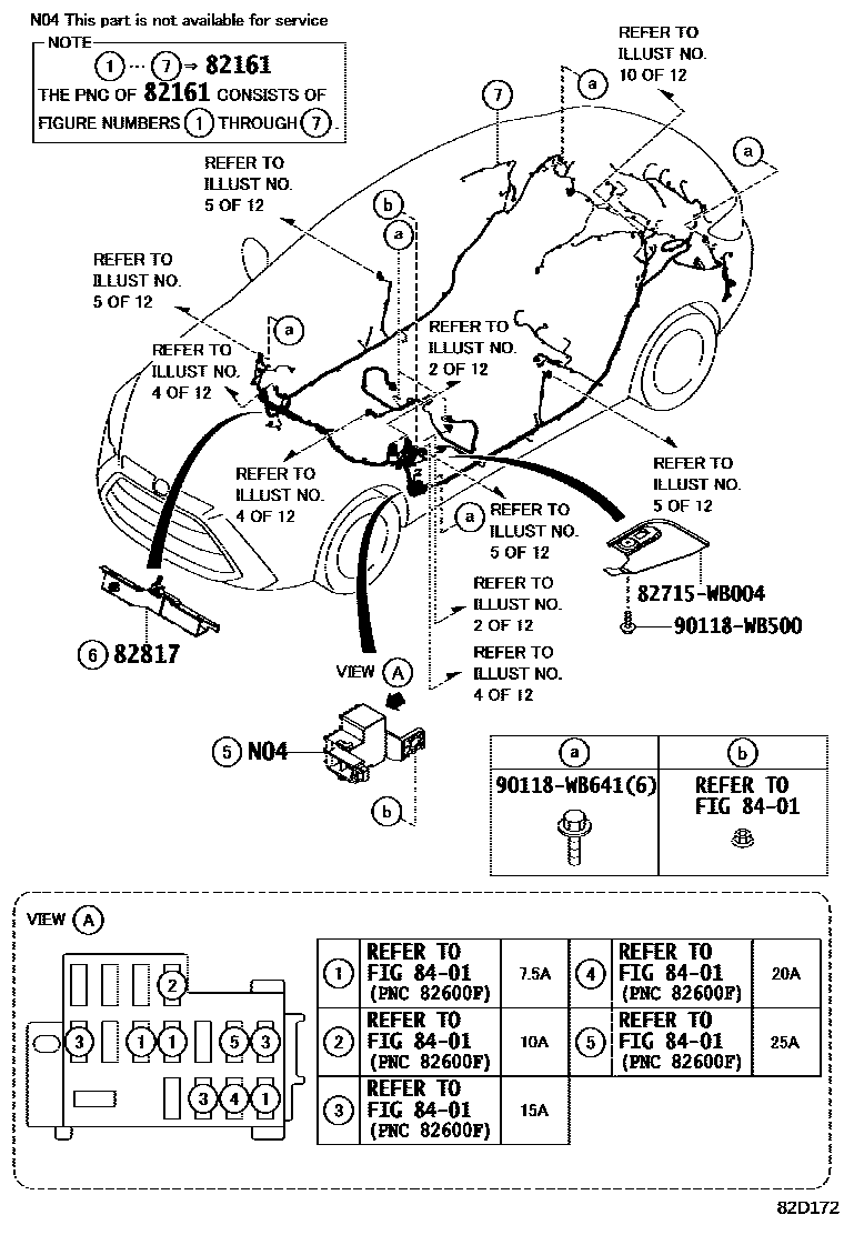 Toyota YARIS 线束和卡夹 EPC diagram — 82D172
