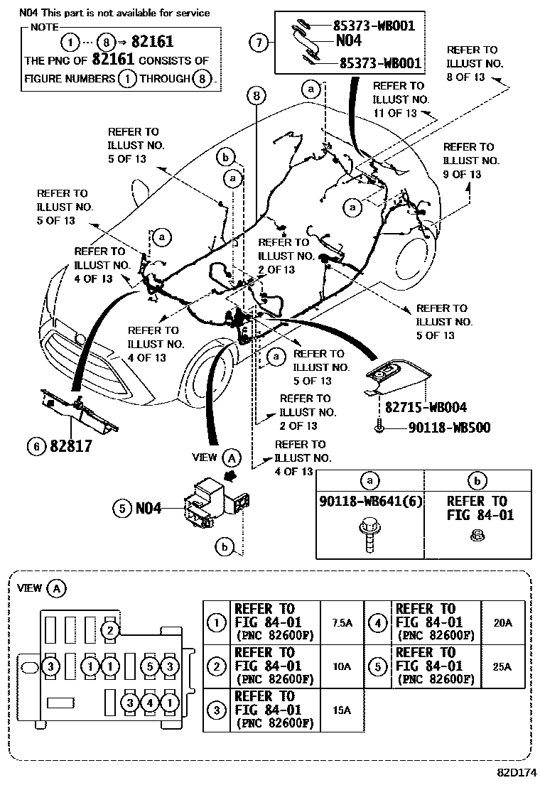 Toyota YARIS 线束和卡夹 EPC diagram — 82D174