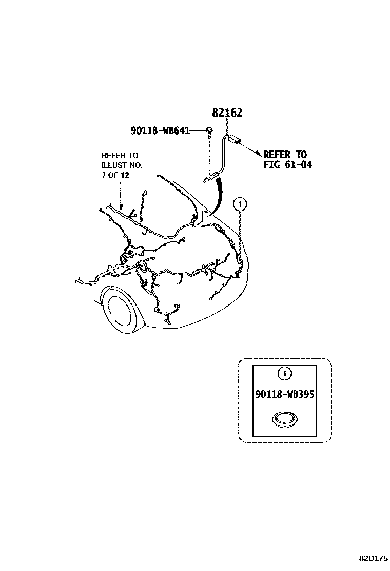Toyota YARIS 线束和卡夹 EPC diagram — 82D175