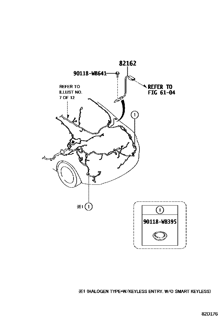 Toyota YARIS 线束和卡夹 EPC diagram — 82D176