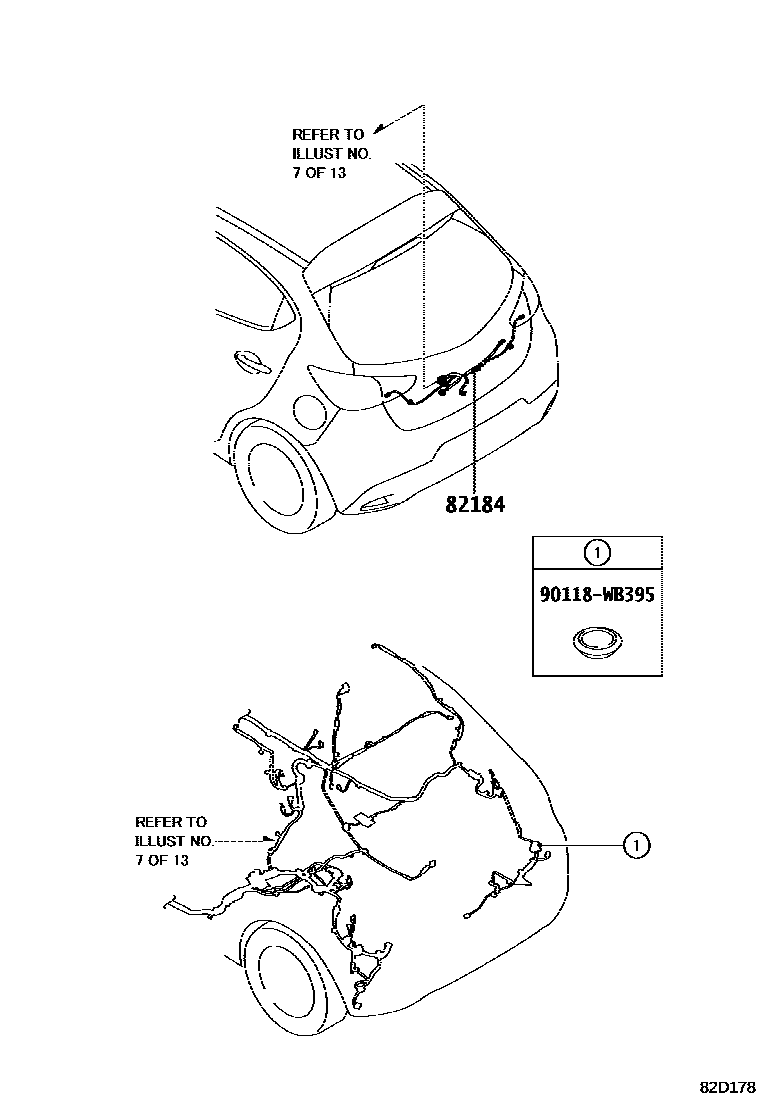 Toyota YARIS 线束和卡夹 EPC diagram — 82D178