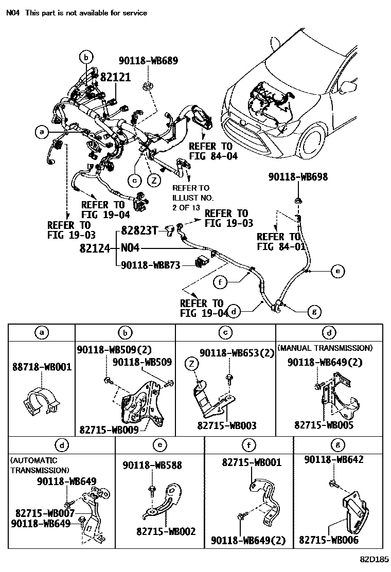 Toyota YARIS 线束和卡夹 EPC diagram — 82D185