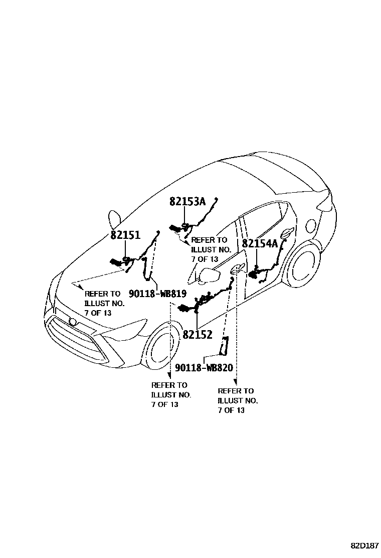 Toyota YARIS 线束和卡夹 EPC diagram — 82D187