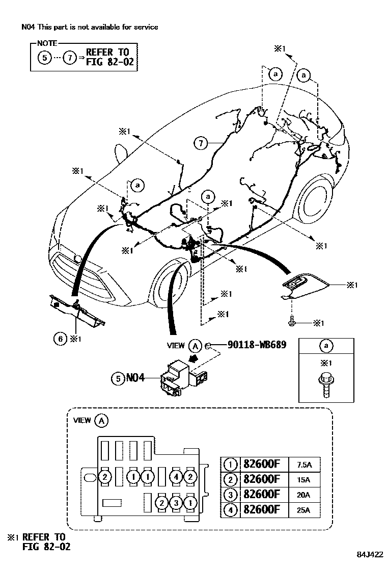 Toyota YARIS 开关和继电器和ECU EPC diagram — 84J422