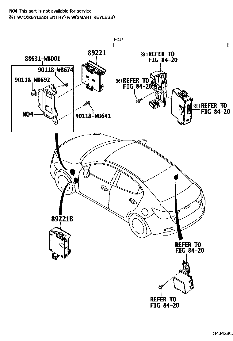 Toyota YARIS 开关和继电器和ECU EPC diagram — 84J423C
