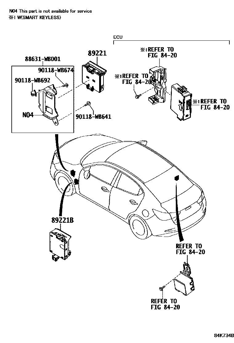 Toyota YARIS 开关和继电器和ECU EPC diagram — 84K734B