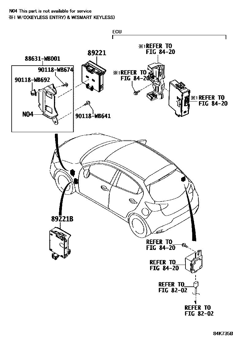 Toyota YARIS 开关和继电器和ECU EPC diagram — 84K735B