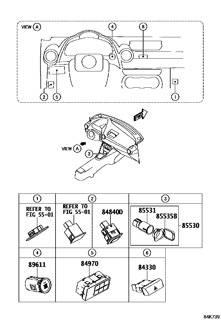 Toyota YARIS 开关和继电器和ECU EPC diagram — 84K739