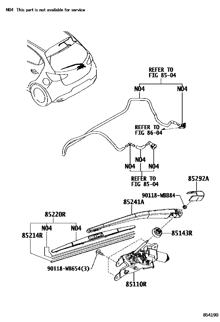 Toyota YARIS 后刮水器 EPC diagram — 854190