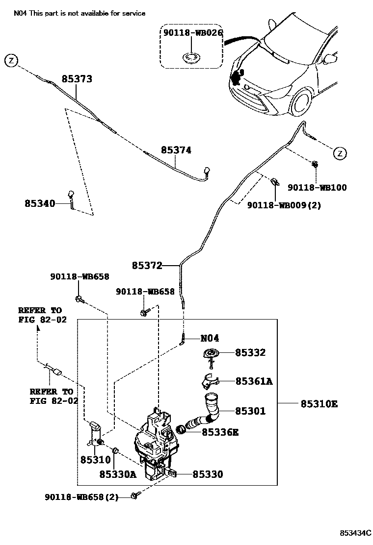 Toyota YARIS 挡风玻璃清洗器 EPC diagram — 853434C