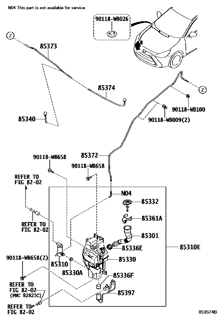 Toyota YARIS 挡风玻璃清洗器 EPC diagram — 853574B