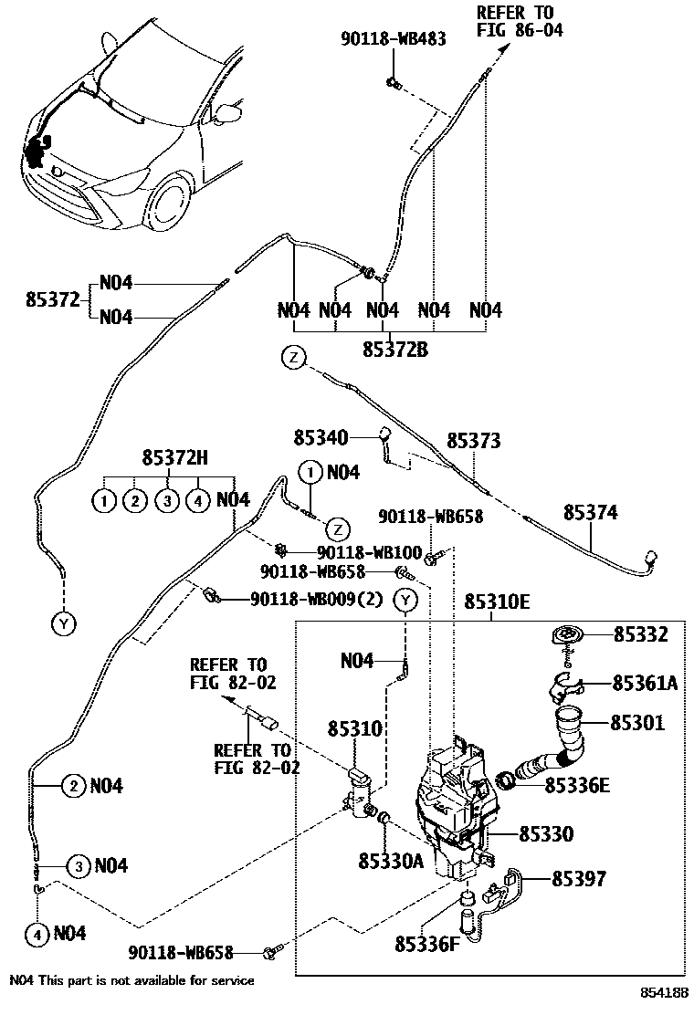 Toyota YARIS 挡风玻璃清洗器 EPC diagram — 854188