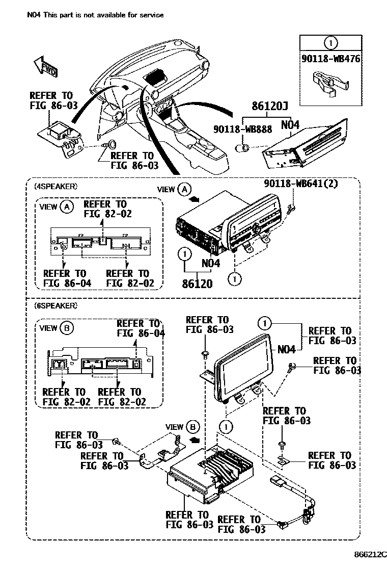 Toyota YARIS 收音机、放大器和冷凝器 EPC diagram — 866212D