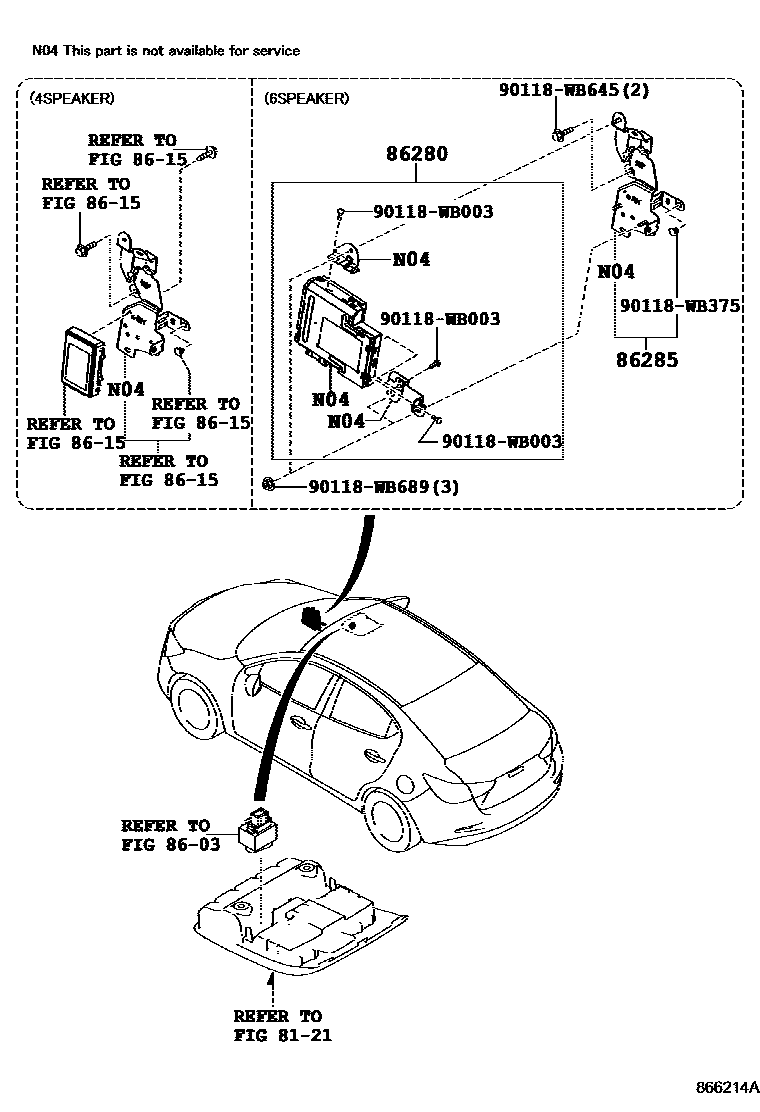 Toyota YARIS 收音机、放大器和冷凝器 EPC diagram — 866214A