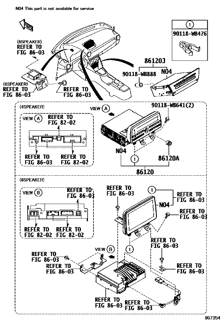 Toyota YARIS 收音机、放大器和冷凝器 EPC diagram — 867354