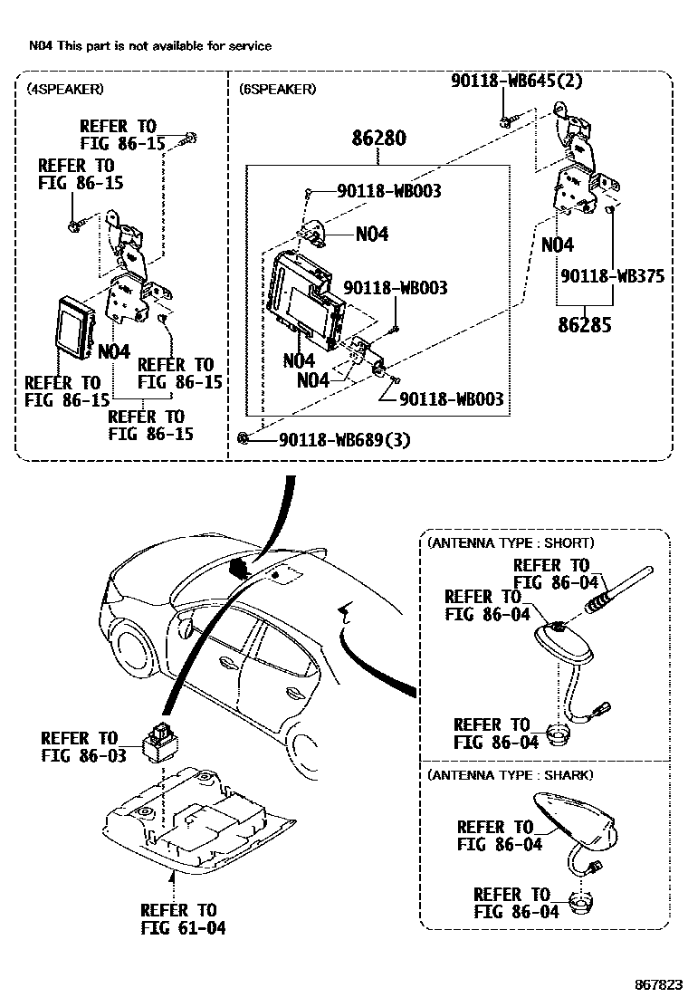 Toyota YARIS 收音机、放大器和冷凝器 EPC diagram — 867823