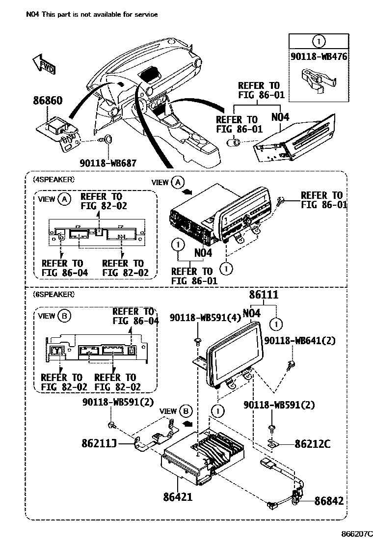 Toyota YARIS 导航和前监视器显示屏 EPC diagram — 866207C