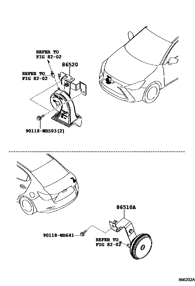 Toyota YARIS 喇叭 EPC diagram — 866202A