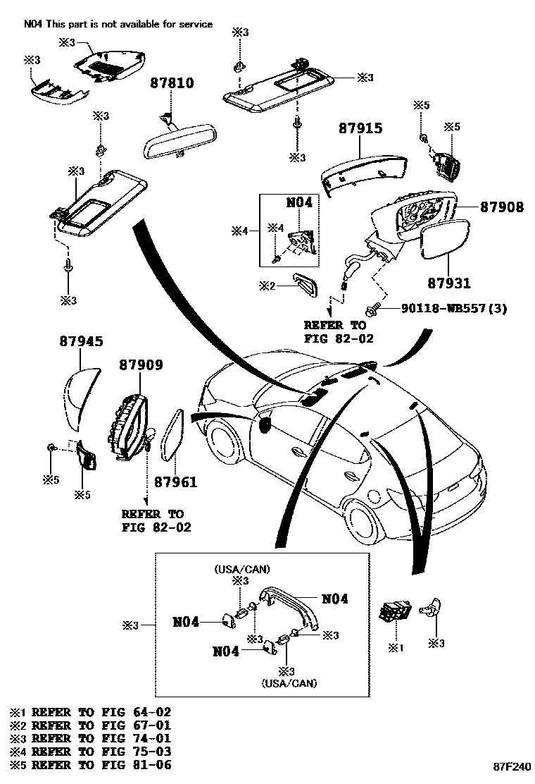 Toyota YARIS 后视镜 EPC diagram — 87F240