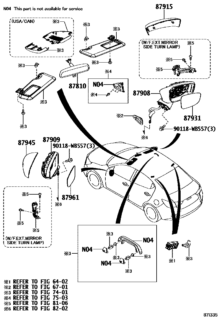 Toyota YARIS 后视镜 EPC diagram — 87I335