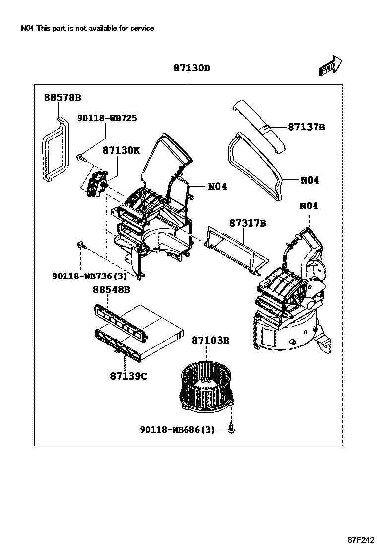 Toyota YARIS 暖风和空调系统 - 冷却器组件 EPC diagram — 87F242