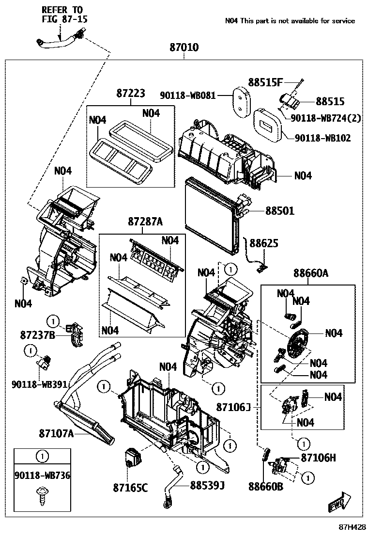 Toyota YARIS 暖风和空调系统 - 冷却器组件 EPC diagram — 87H428