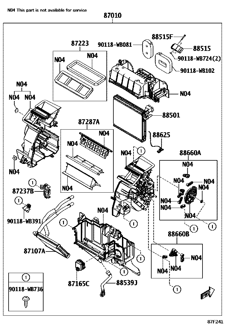 Toyota YARIS 暖风和空调系统 - 冷却器组件 EPC diagram — 87H429