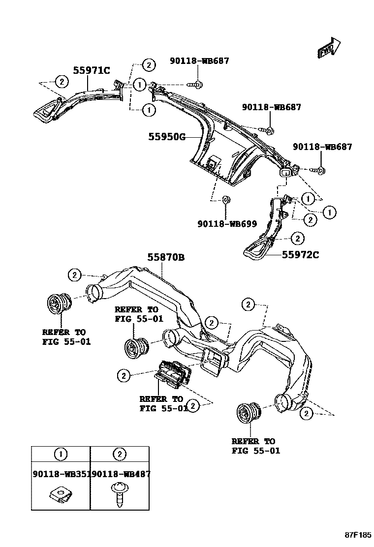 Toyota YARIS 暖风和空调系统 - 控制器和风管 EPC diagram — 87F185