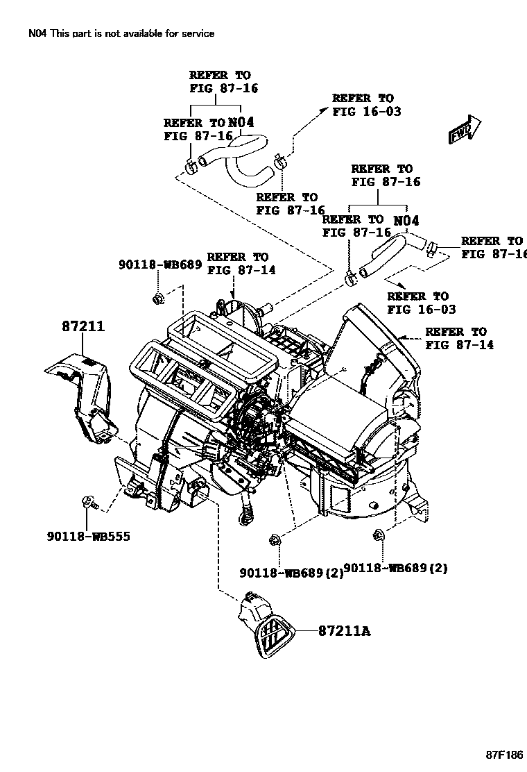 Toyota YARIS 暖风和空调系统 - 控制器和风管 EPC diagram — 87F186