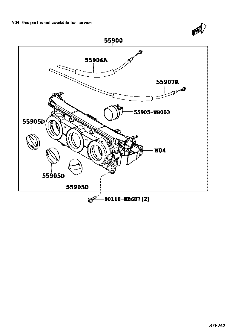 Toyota YARIS 暖风和空调系统 - 控制器和风管 EPC diagram — 87F243