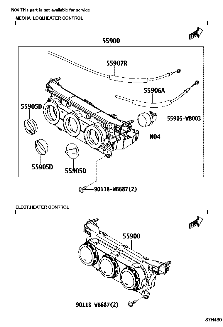 Toyota YARIS 暖风和空调系统 - 控制器和风管 EPC diagram — 87H430