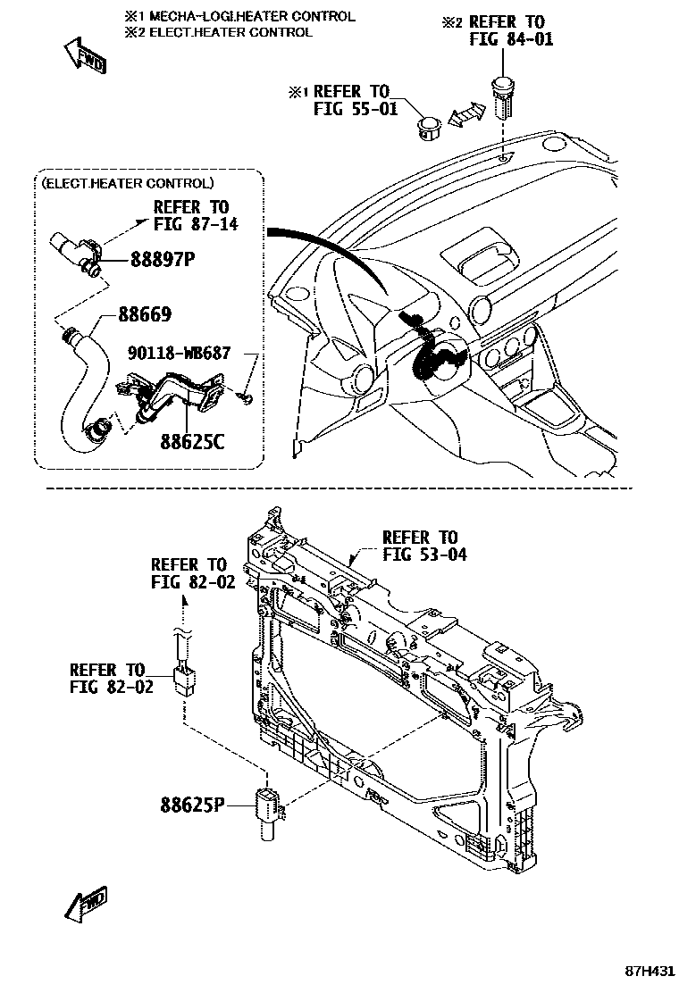 Toyota YARIS 暖风和空调系统 - 控制器和风管 EPC diagram — 87H431