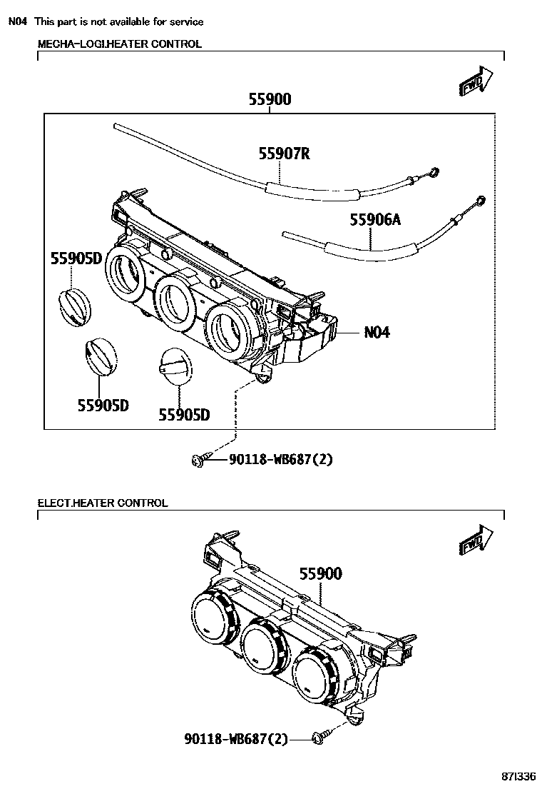 Toyota YARIS 暖风和空调系统 - 控制器和风管 EPC diagram — 87I336