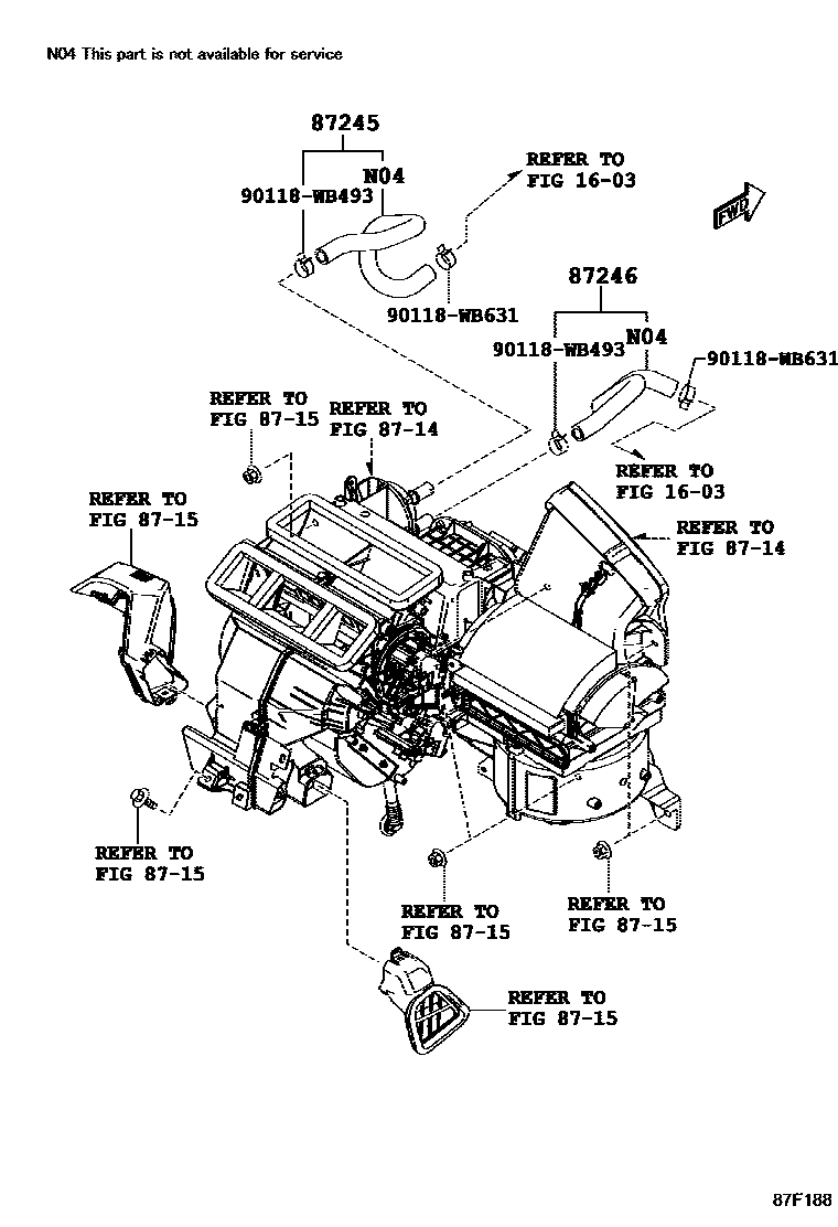 Toyota YARIS 暖风和空调系统 - 水管 EPC diagram — 87F188