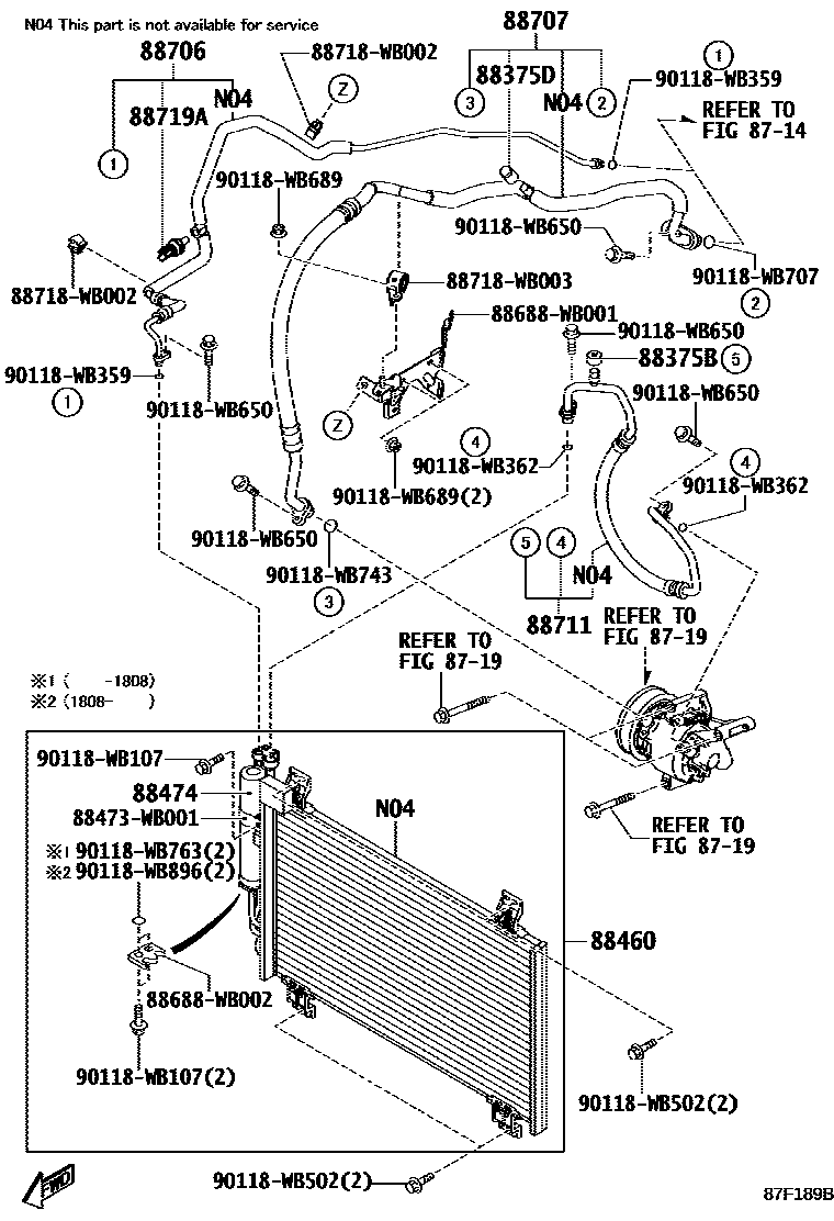 Toyota YARIS Heating & Air Conditioning - Cooler Piping EPC diagram — 87F189B