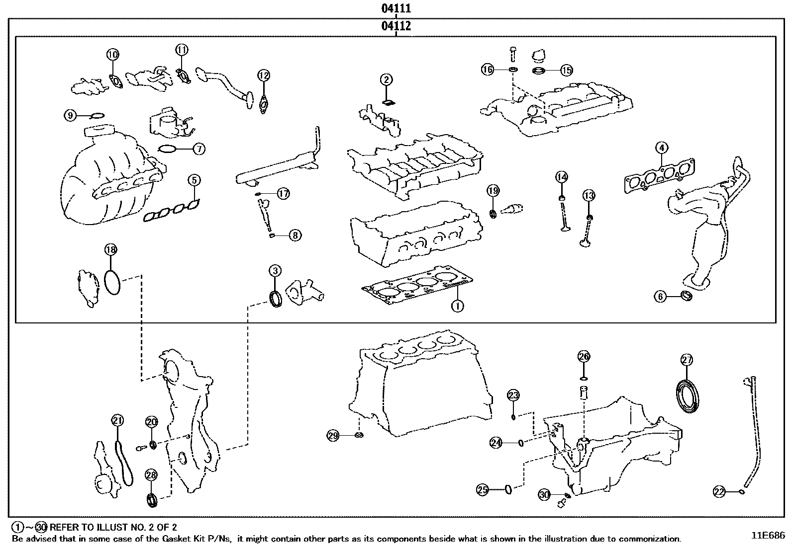 Toyota YARIS Engine Overhaul Gasket Kit EPC diagram — 11E686