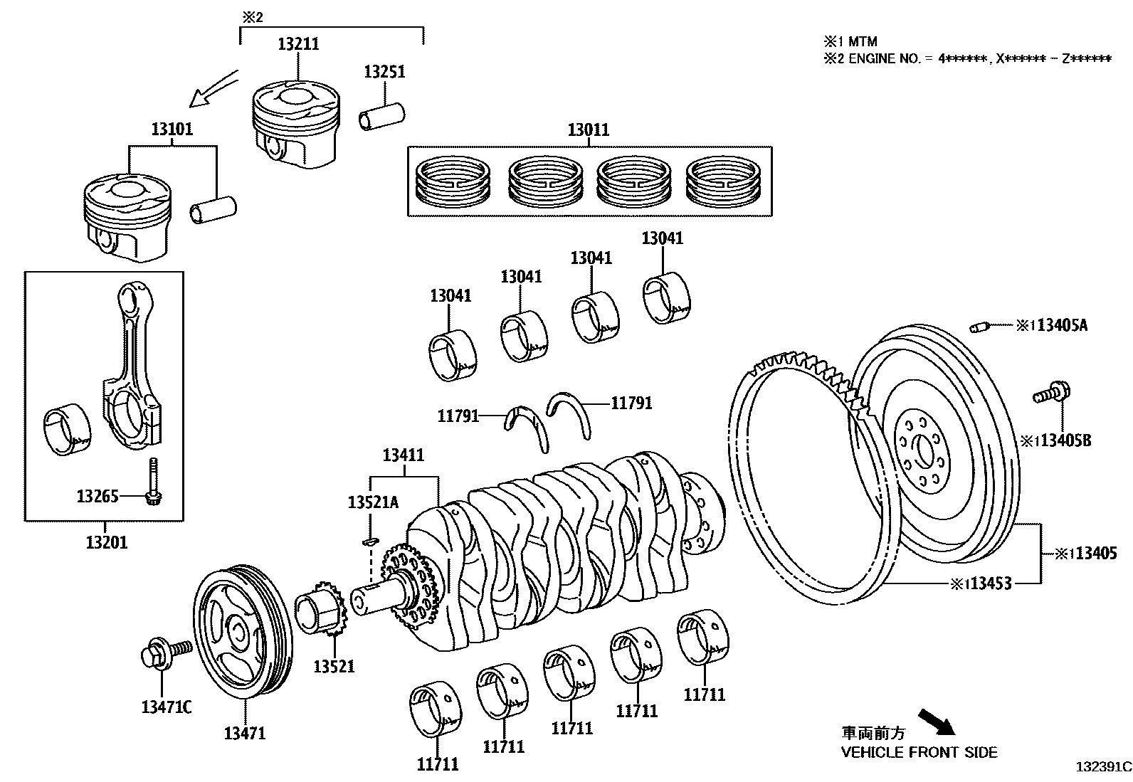Toyota YARIS Crankshaft & Piston EPC diagram — 132391C