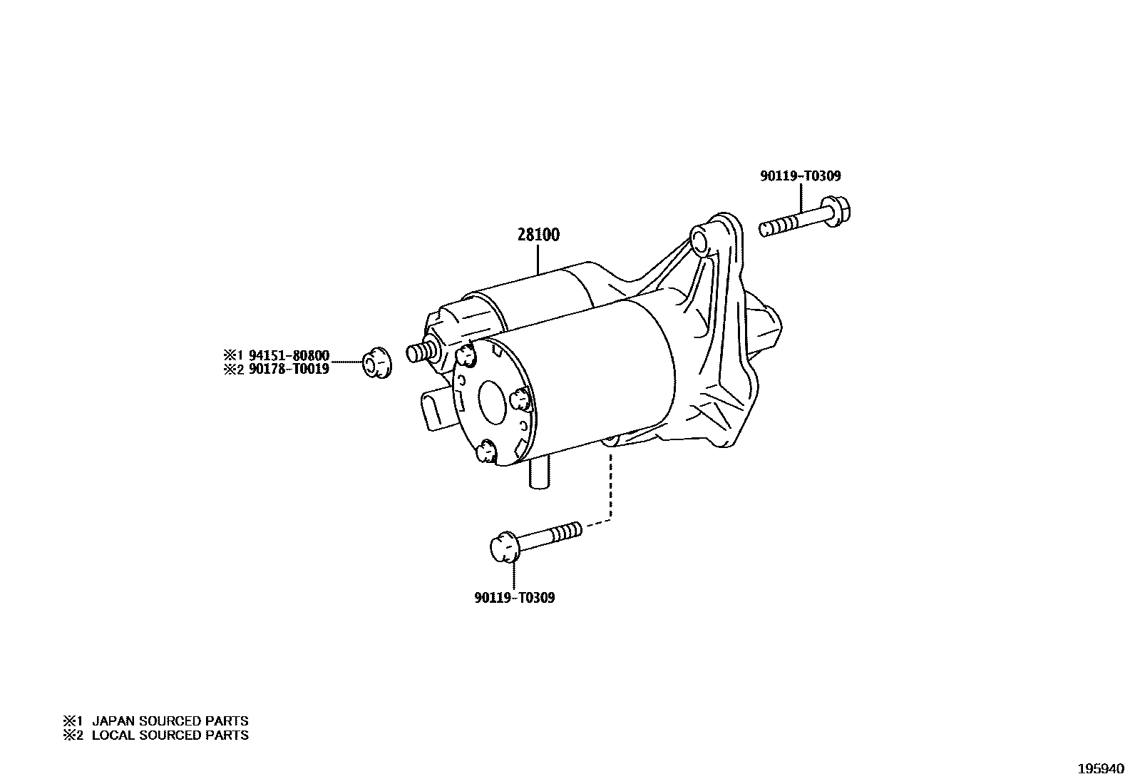 Toyota YARIS 起动机 EPC diagram — 195940