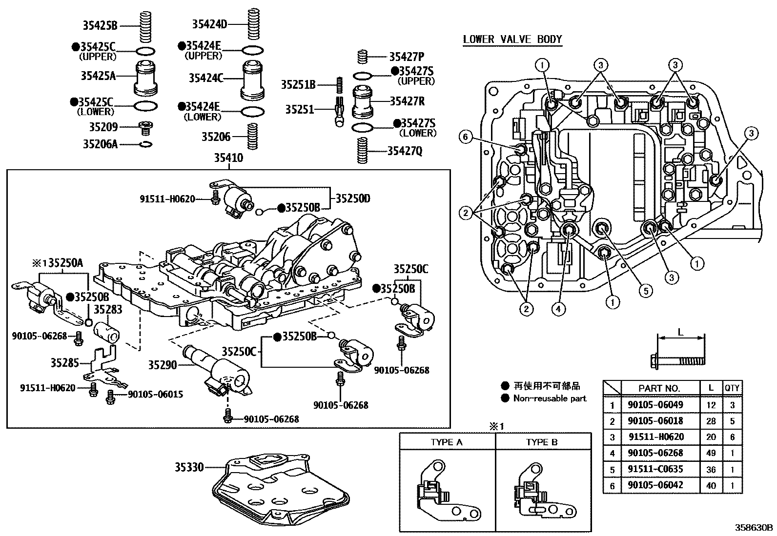 Toyota YARIS 阀体和滤油网(ATM) EPC diagram — 358630B