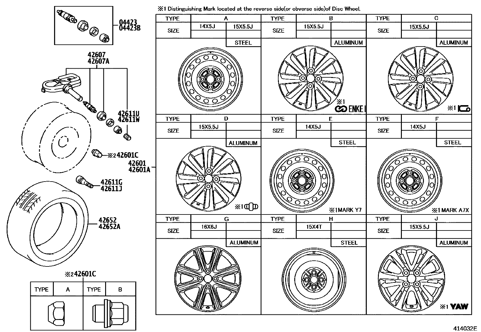 Toyota YARIS 车轮和车轮盖 EPC diagram — 414032E