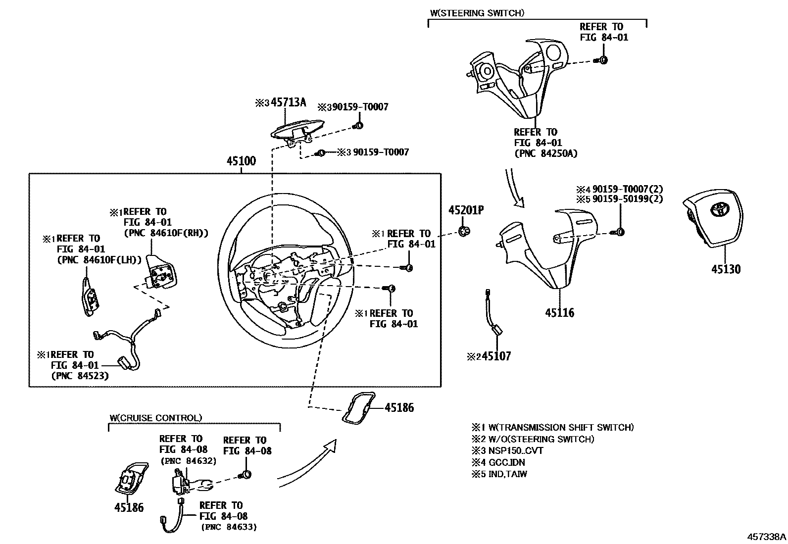 Toyota YARIS Steering Wheel EPC diagram — 457338A