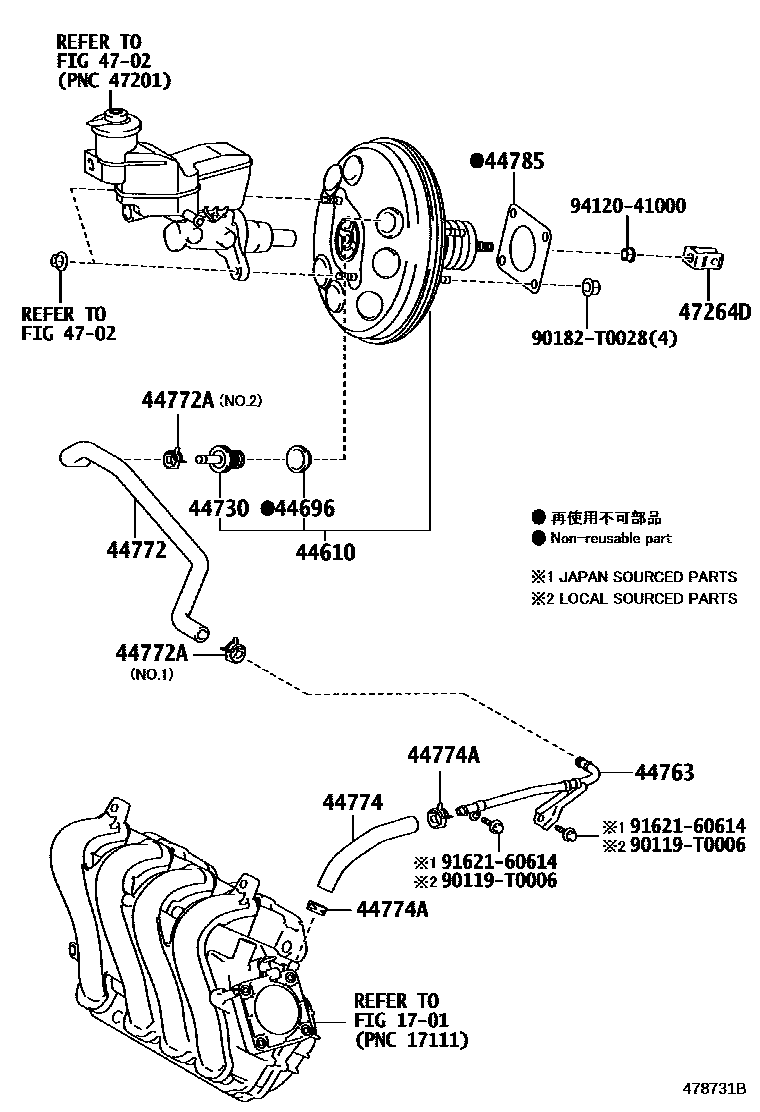 Toyota YARIS 制动助力器和真空管 EPC diagram — 478731B