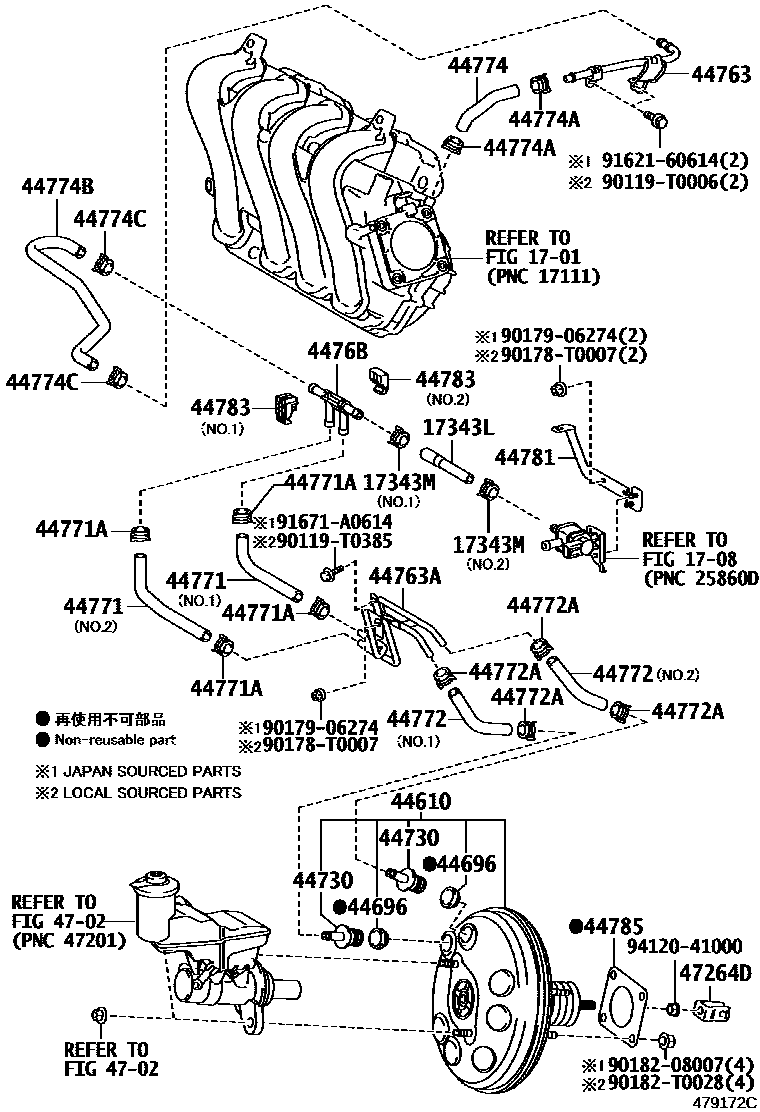 Toyota YARIS 制动助力器和真空管 EPC diagram — 479172C