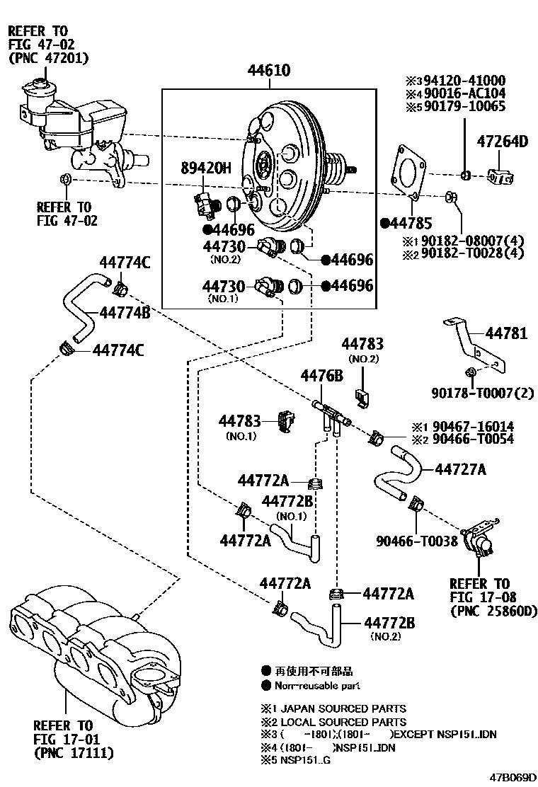 Toyota YARIS 制动助力器和真空管 EPC diagram — 47B069D