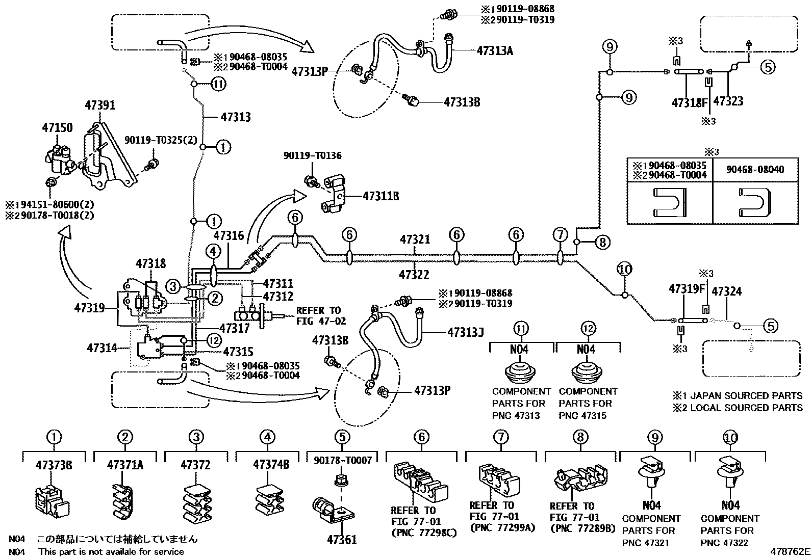 Toyota YARIS 制动配管和卡箍 EPC diagram — 478762E