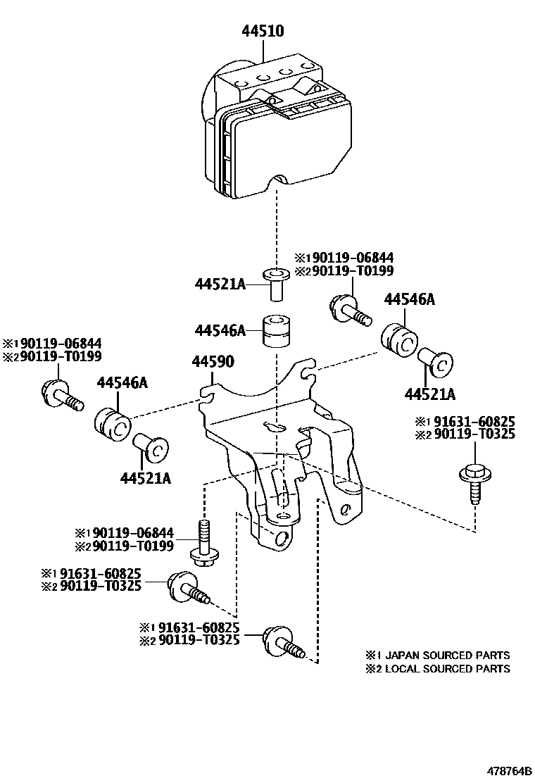 Toyota YARIS 制动配管和卡箍 EPC diagram — 478764B