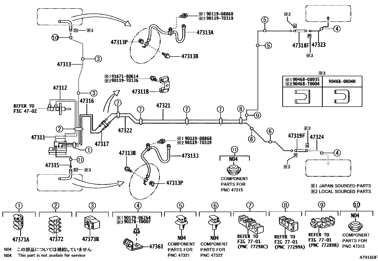 Toyota YARIS 制动配管和卡箍 EPC diagram — 479160F